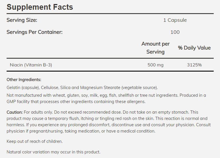 #Dosage_Niacin, 500 mg #Size_100 capsules