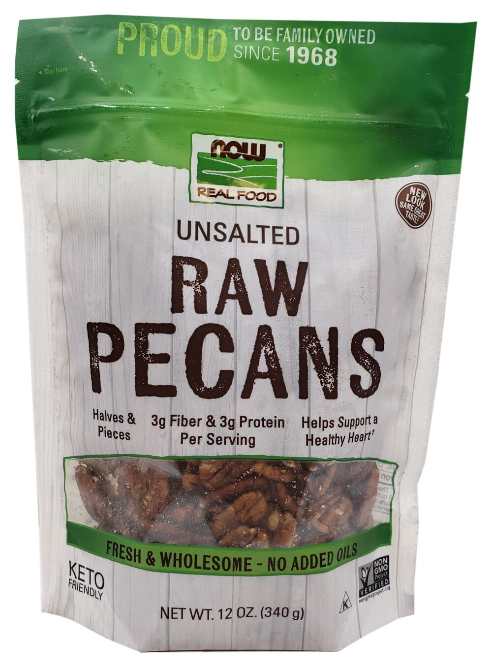 NOW Pecans, Raw Halves and Pieces, Unsalted 12 oz - High-quality Nuts, Seeds and Fruits by NOW at BariatricPal Store