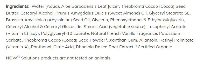 NOW Cocoa Butter Lotion 8 oz. - High-quality Beauty and Personal Care by NOW at BariatricPal Store