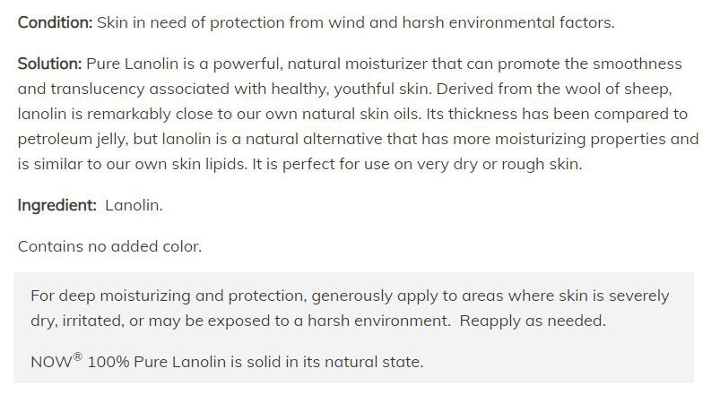 NOW Lanolin 7 oz. - High-quality Beauty and Personal Care by NOW at BariatricPal Store