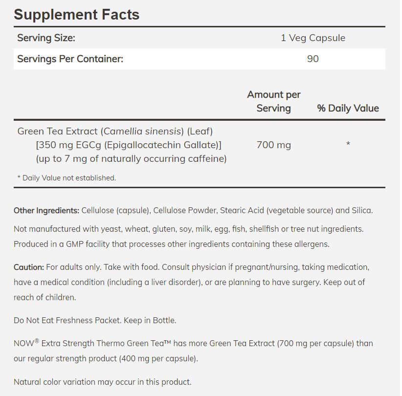 NOW Thermo Green Tea, Extra Strength 90 veg capsules - High-quality Diet and Weight Loss by NOW at BariatricPal Store