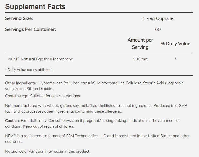 NOW Eggshell Membrane 60 veg caps - High-quality Gluten Free by NOW at BariatricPal Store