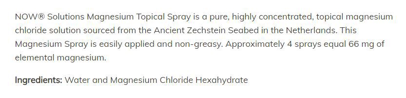 NOW Magnesium Topical Spray 8 fl oz - High-quality Minerals by NOW at BariatricPal Store