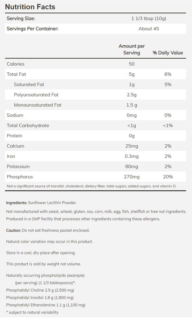 NOW Sunflower Lecithin Pure Powder 1 lb. (454 g) - High-quality Gluten Free by NOW at BariatricPal Store