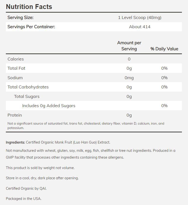 NOW Monk Fruit Extract Powder, Organic 0.7 oz - High-quality Gluten Free by NOW at BariatricPal Store