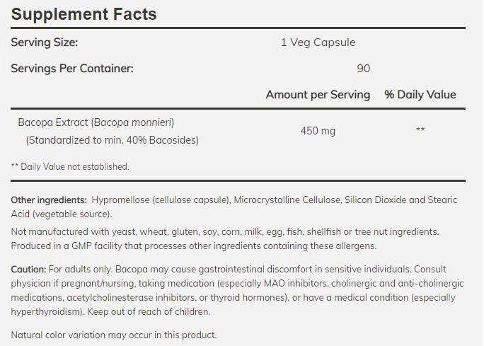 NOW Bacopa Extract 90 veg capsules - High-quality Herbs by NOW at BariatricPal Store