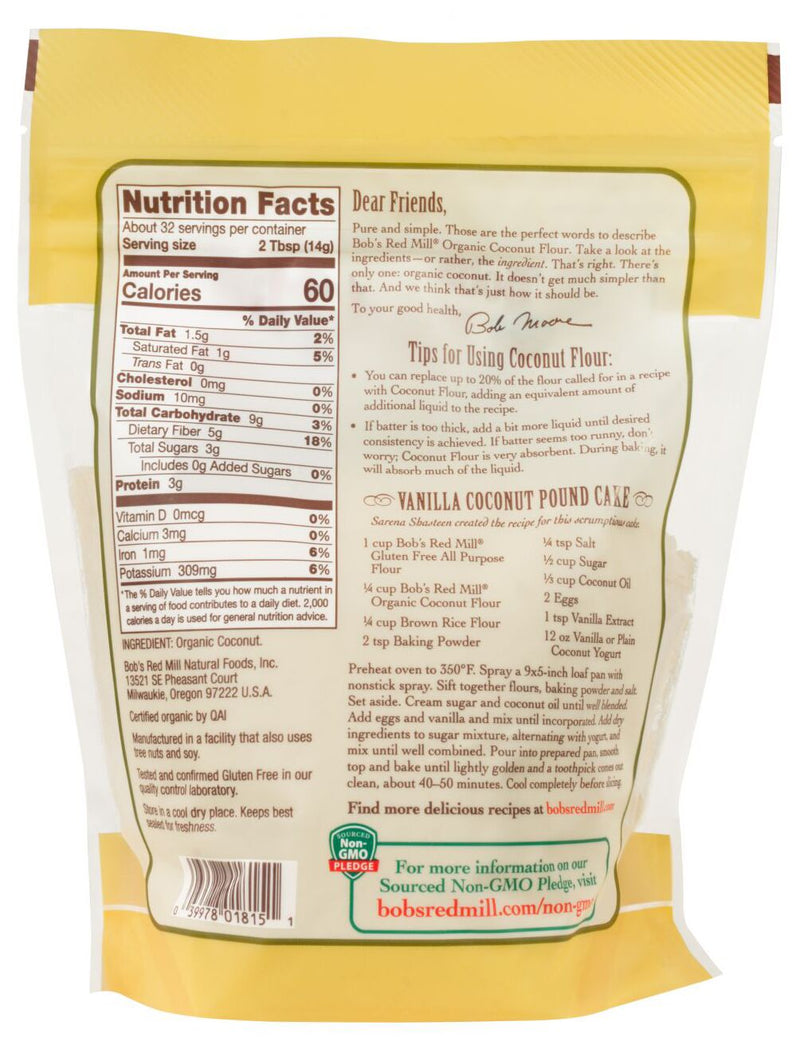 Bob's Red Mill Coconut Flour, Organic 16 oz (1 lb) - High-quality Baking Products by Bob's Red Mill at 