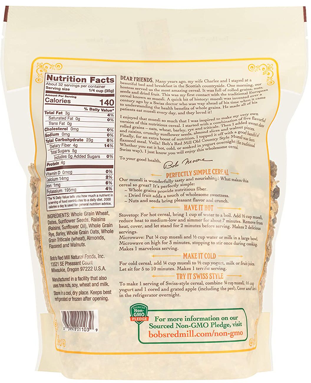 Bob's Red Mill Old Country Style Muesli 40 oz. - High-quality Baking Products by Bob's Red Mill at BariatricPal Store