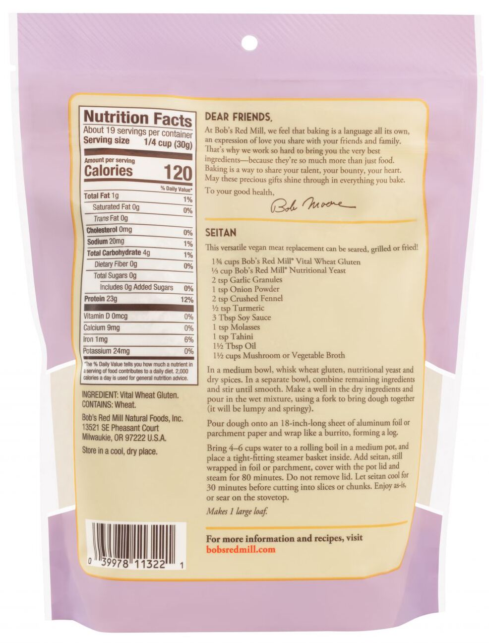 Bob's Red Mill Vital Wheat Gluten Flour 20 oz. - High-quality Baking Products by Bob's Red Mill at BariatricPal Store