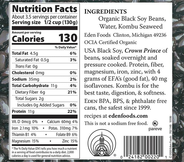 Eden Foods Black Soy Beans 15 oz can - High-quality Fiber by Eden Foods at BariatricPal Store