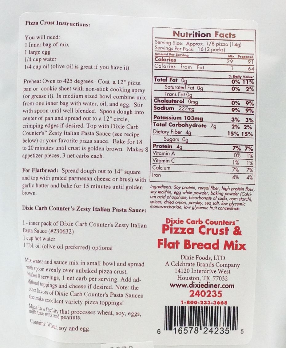 Dixie USA Carb Counters Pizza Crust Mix 7.8 oz. - High-quality Baking Products by Dixie USA at BariatricPal Store