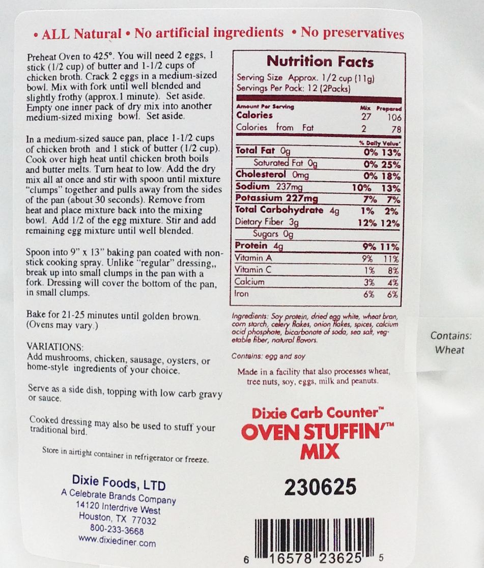 Dixie USA Carb Counters Oven Stuffin' Mix 9.3 oz. - High-quality Baking Products by Dixie USA at BariatricPal Store