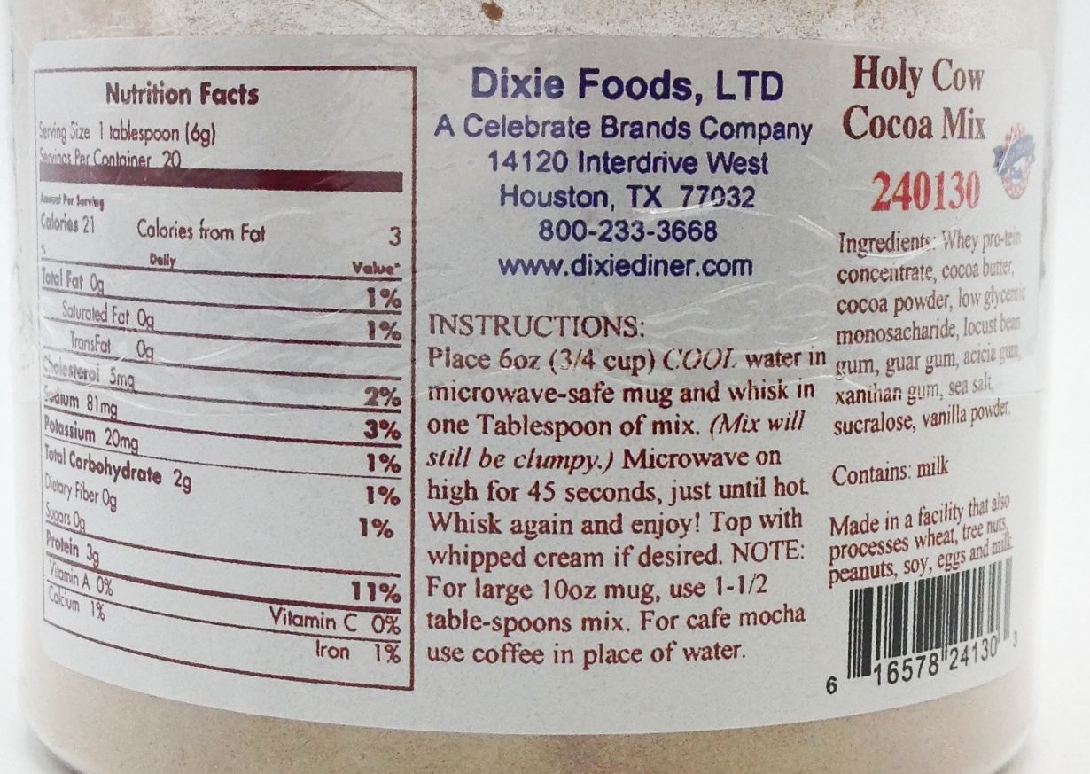 Dixie USA Carb Counters Holy Cow Cocoa Mix 4.3 oz. - High-quality Beverages by Dixie USA at 