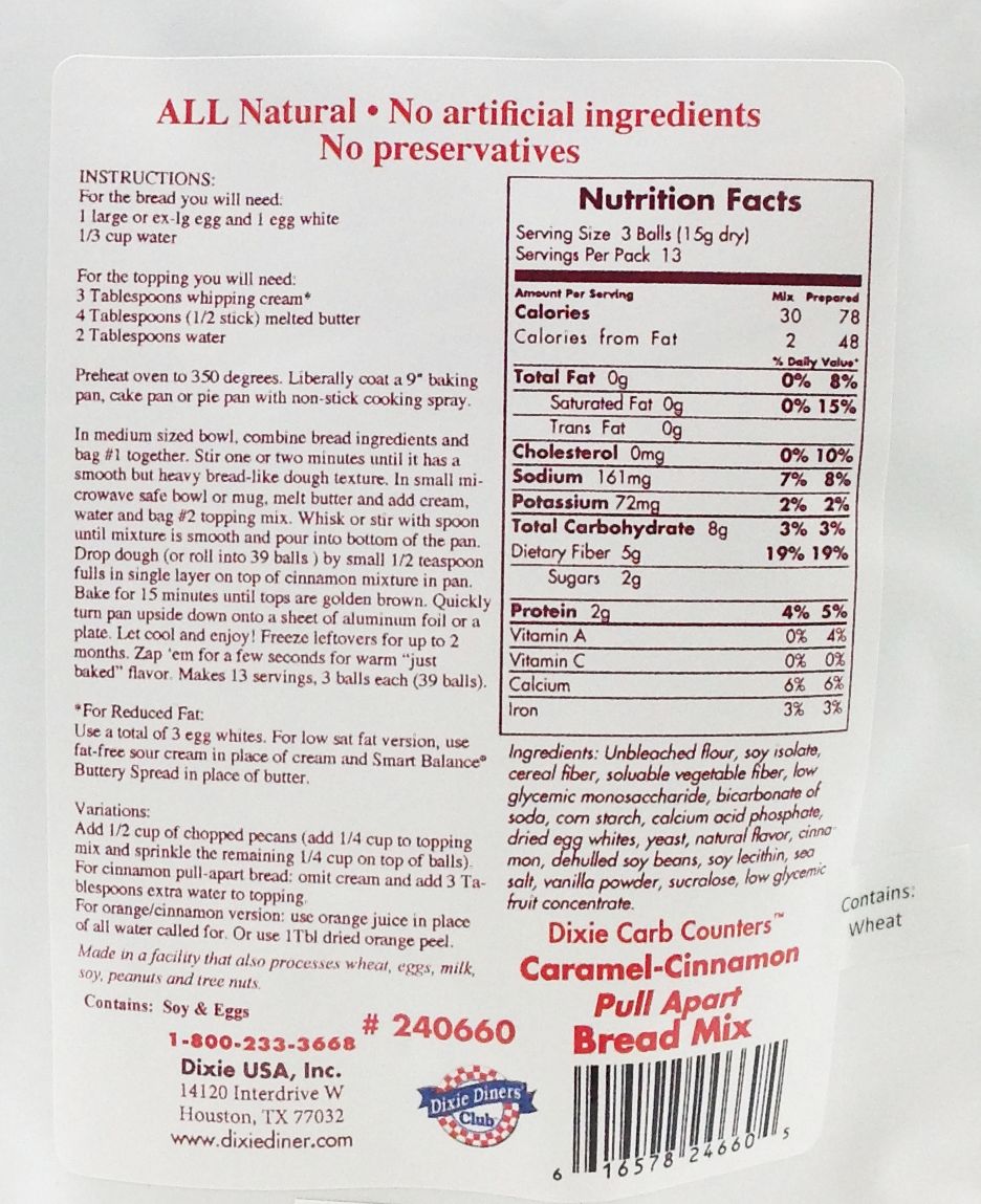 Dixie USA Carb Counters Pull-Apart Bread Mix 6.8 oz. - High-quality Baking Products by Dixie USA at BariatricPal Store