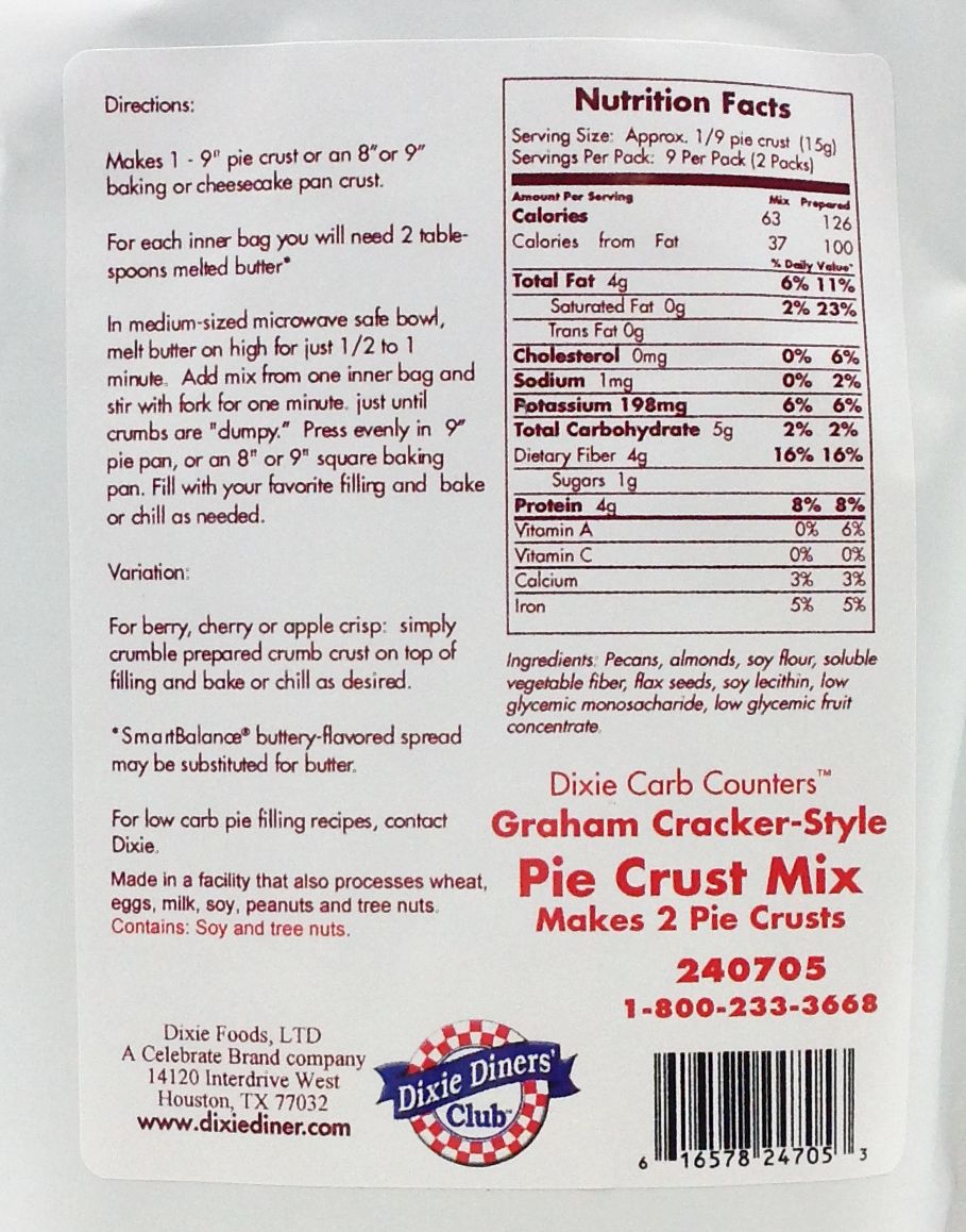 Dixie USA Carb Counters Graham Cracker Style Pie Crust Mix 9.5 oz. - High-quality Baking Products by Dixie USA at BariatricPal Store