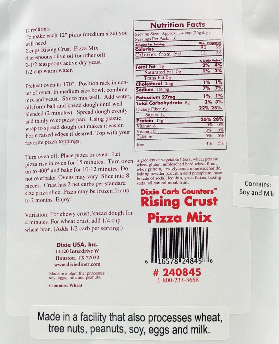 Dixie USA Carb Counters Quick & Easy Rising Crust Pizza Mix 14.1 oz. - High-quality Baking Products by Dixie USA at BariatricPal Store