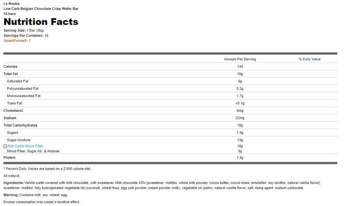 La Nouba Low Carb Belgian Chocolate Crisp Wafer (16 Bars) - High-quality Bars by La Nouba at BariatricPal Store