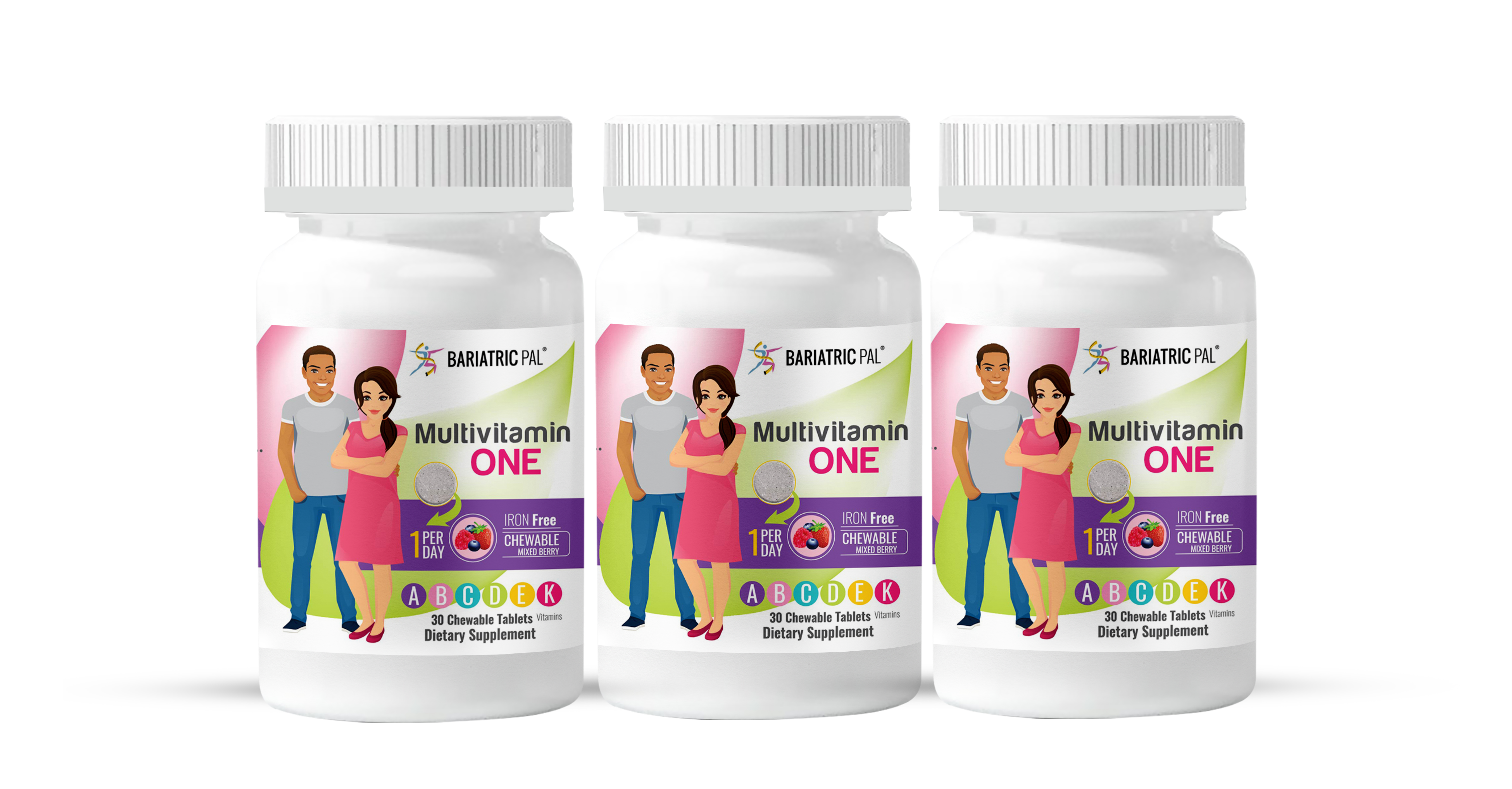 BariatricPal Multivitamin ONE "1 per Day!" Bariatric Multivitamin Chewable & IRON-FREE - Mixed Berry (NEW!) - High-quality Multivitamins by BariatricPal at BariatricPal Store