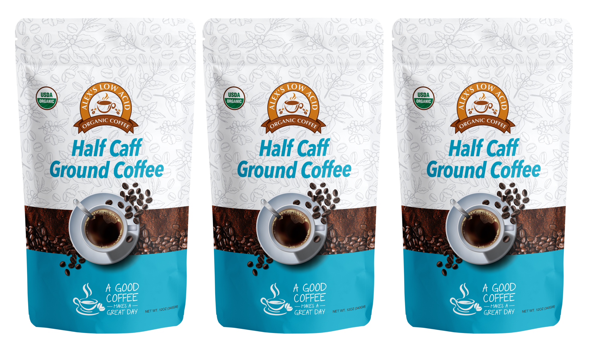 Alex's Low Acid Organic Coffee™ - Half Caff Fresh Ground (12oz) - High-quality Coffee by Alex's Low Acid Coffee at 