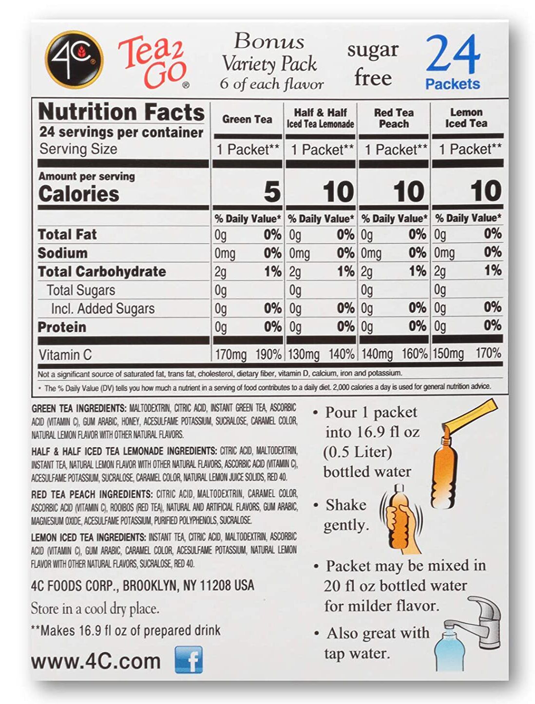 4C Sugar Free Iced Tea Drink Mix Sticks (24 stick box) - High-quality Beverages by 4C at BariatricPal Store