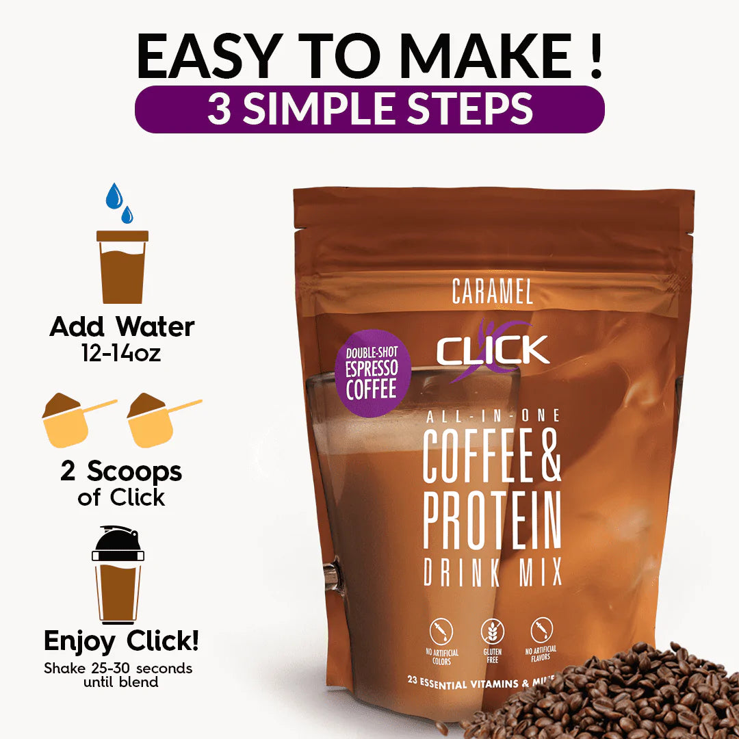 Click Coffee & Protein Powder Bag - Caramel - High-quality Protein Powder Tubs by Click at BariatricPal Store
