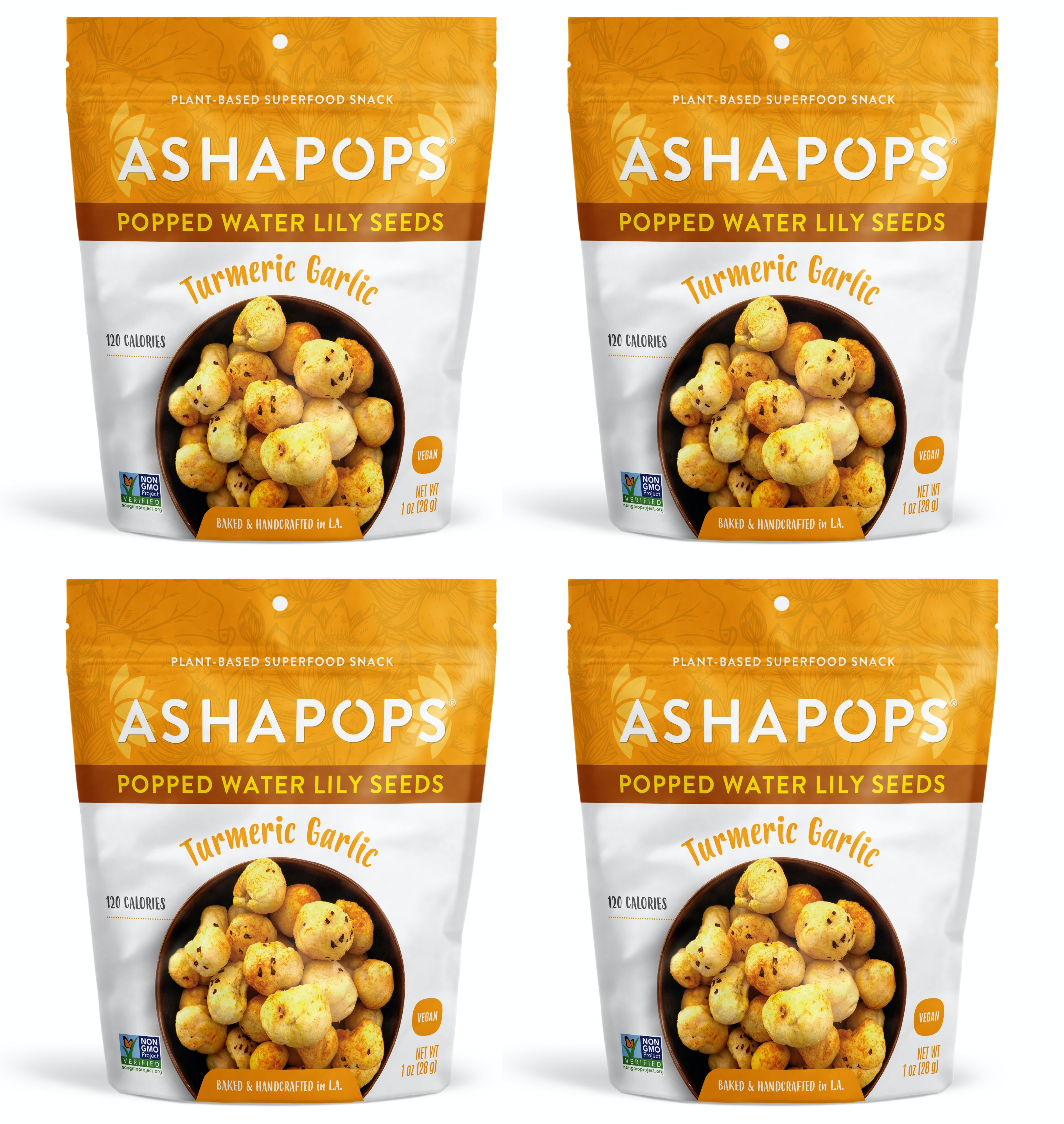 Popped Water Lily Seeds by AshaPops - Turmeric Garlic - High-quality Seed Snacks by AshaPops at BariatricPal Store
