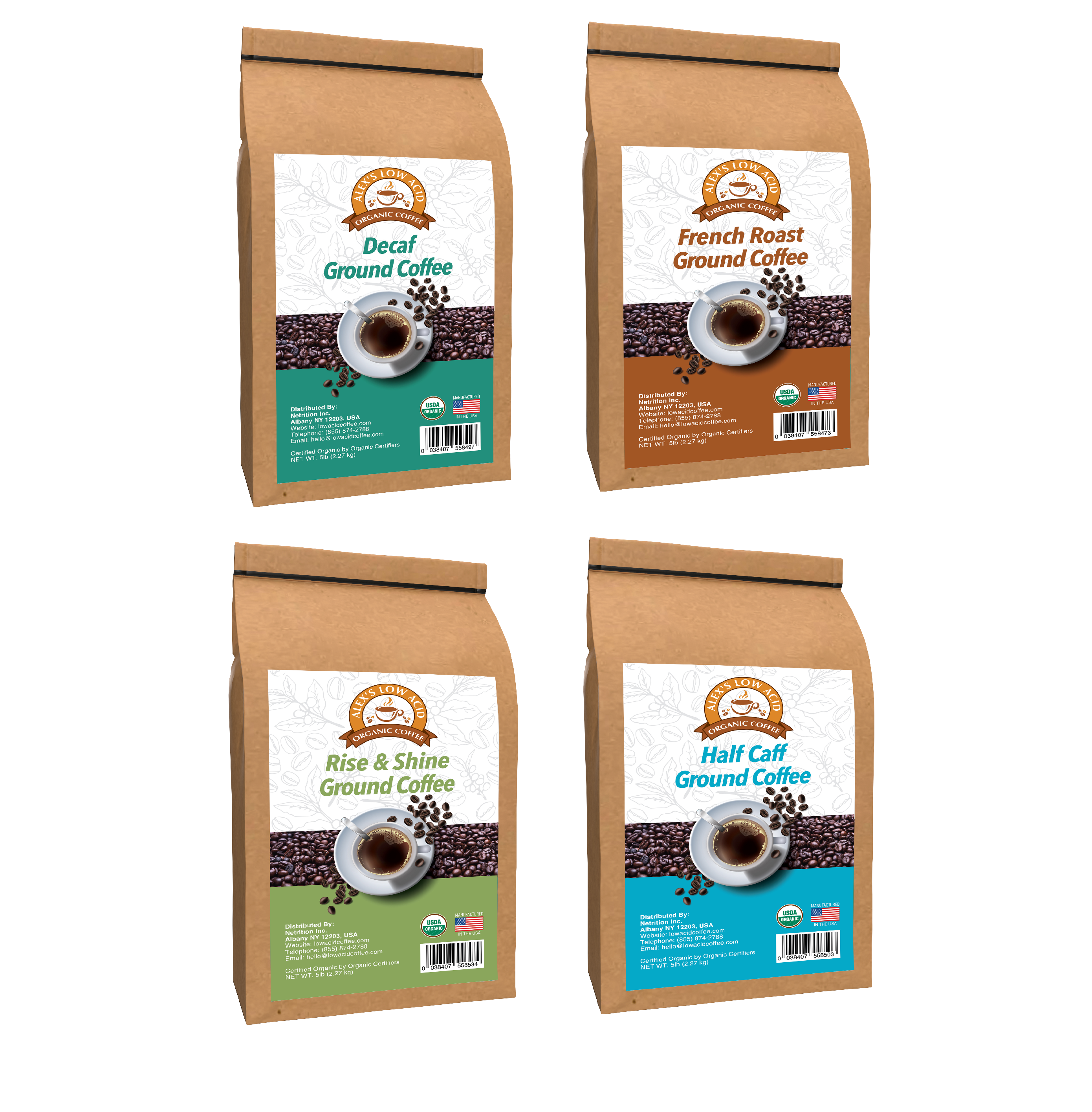Alex's Low Acid Organic Coffee™ 5lb Bag Fresh Ground Variety Pack - High-quality Coffee by Alex's Low Acid Coffee at BariatricPal Store