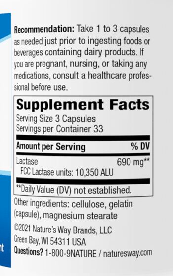 Nature's Way Lactase Enzyme 100 capsules - High-quality Digestion by Nature's Way at BariatricPal Store