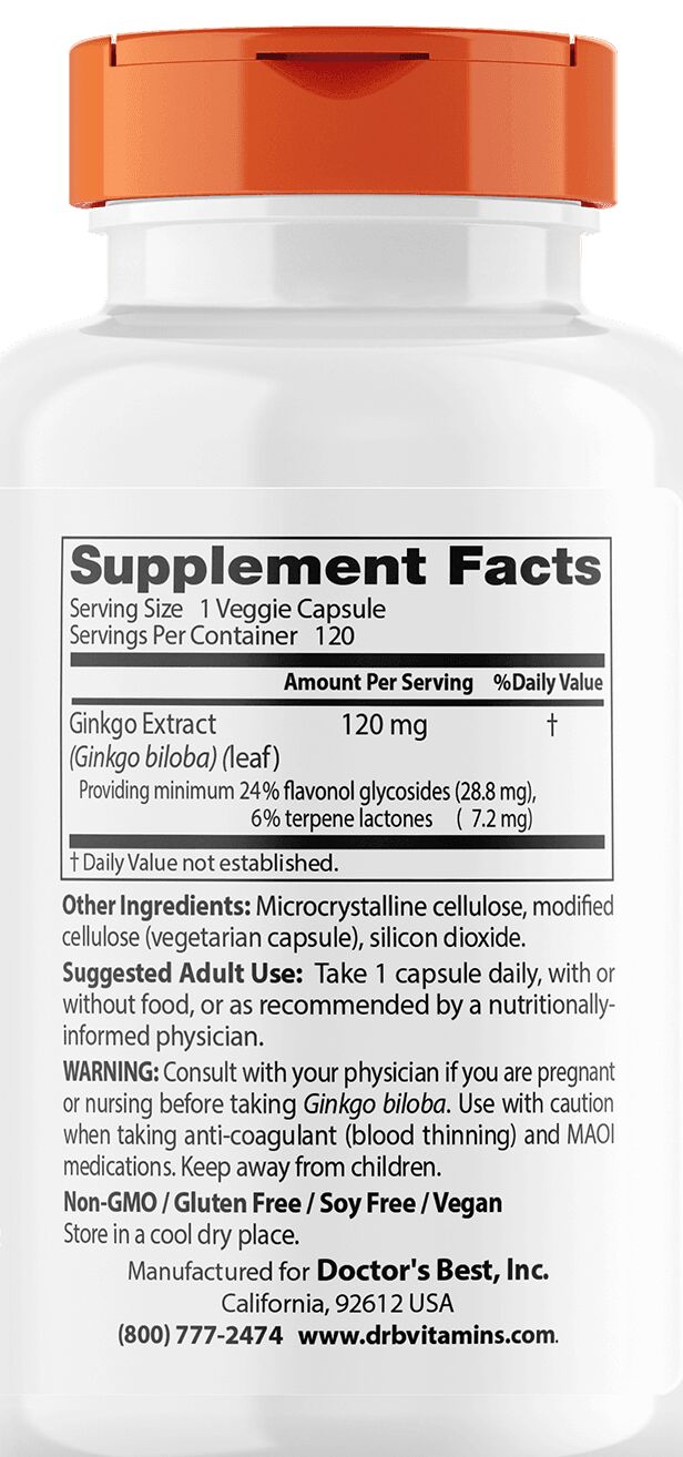 Doctor's Best Extra Strength Ginkgo 120 veggie caps - High-quality Herbs by Doctor's Best at BariatricPal Store