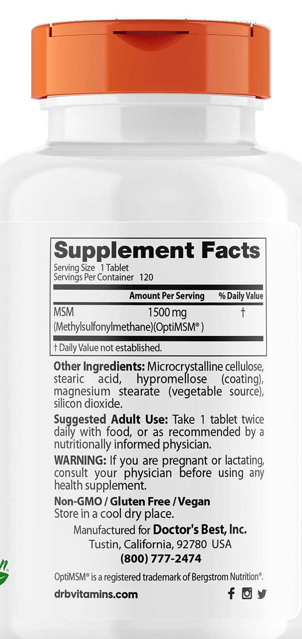 Doctor's Best MSM 120 tablets - High-quality Gluten Free by Doctor's Best at BariatricPal Store