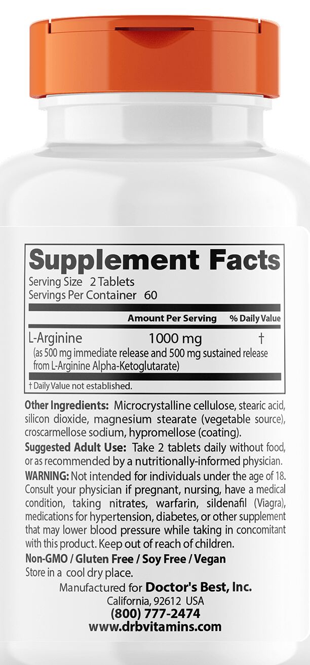 Doctor's Best L-Arginine 120 bilayer tablets - High-quality Amino Acids by Doctor's Best at 