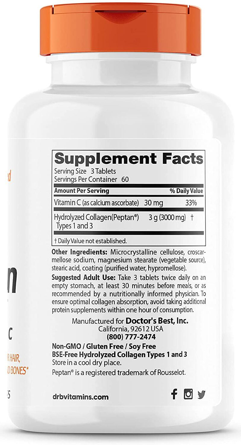 Doctor's Best Collagen Types 1 & 3 Tablets 180 tablets - High-quality Gluten Free by Doctor's Best at 
