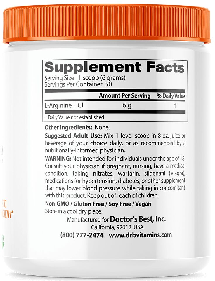 Doctor's Best L-Arginine Powder 300 grams - High-quality Amino Acids by Doctor's Best at BariatricPal Store