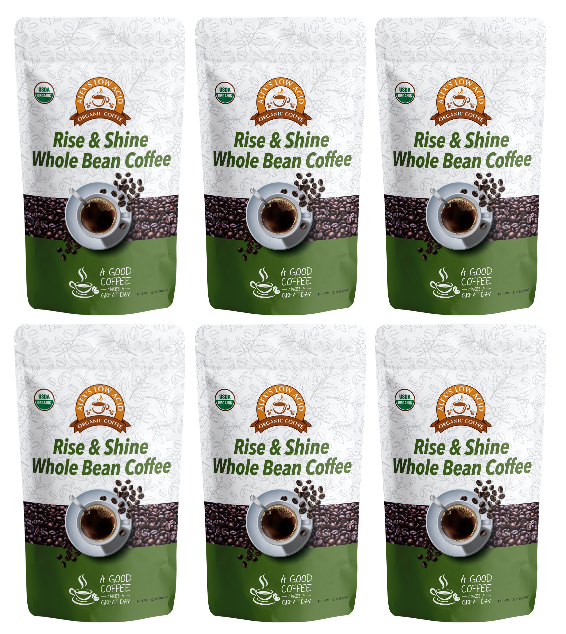 Alex's Low Acid Organic Coffee™ - Rise and Shine Whole Bean (12oz) - High-quality Coffee by Alex's Low Acid Coffee at 