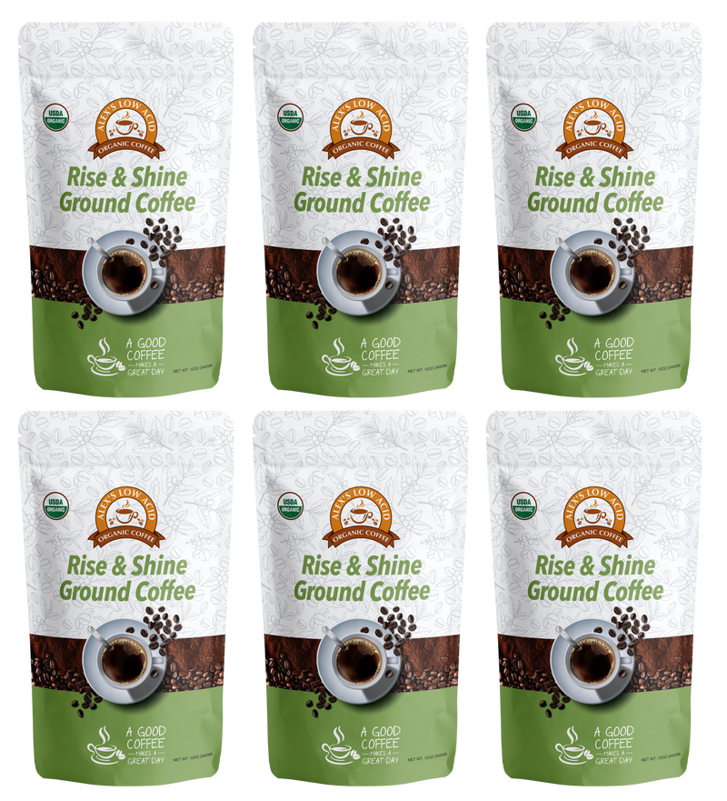 Alex's Low Acid Organic Coffee™ - Rise and Shine Fresh Ground (12oz) - High-quality Coffee by Alex's Low Acid Coffee at 