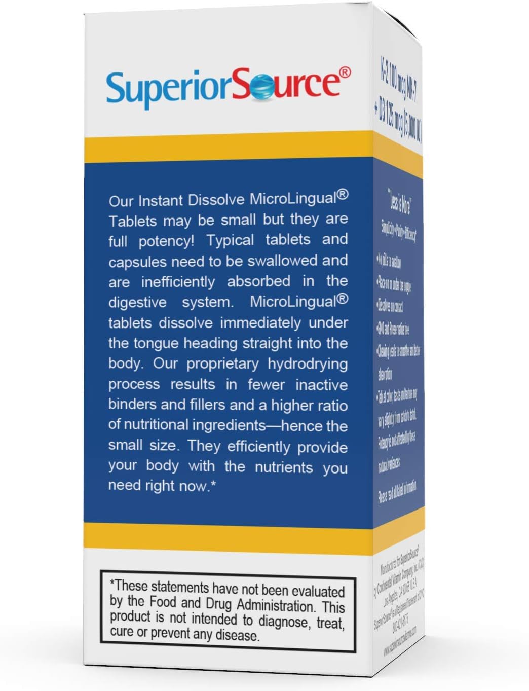 Superior Source Vitamin K2 100 MCG (MK-7) with Vitamin D3 5000 IU MicroLingual® Instant Dissolve Tablets - High-quality Vitamin K by Superior Source at BariatricPal Store