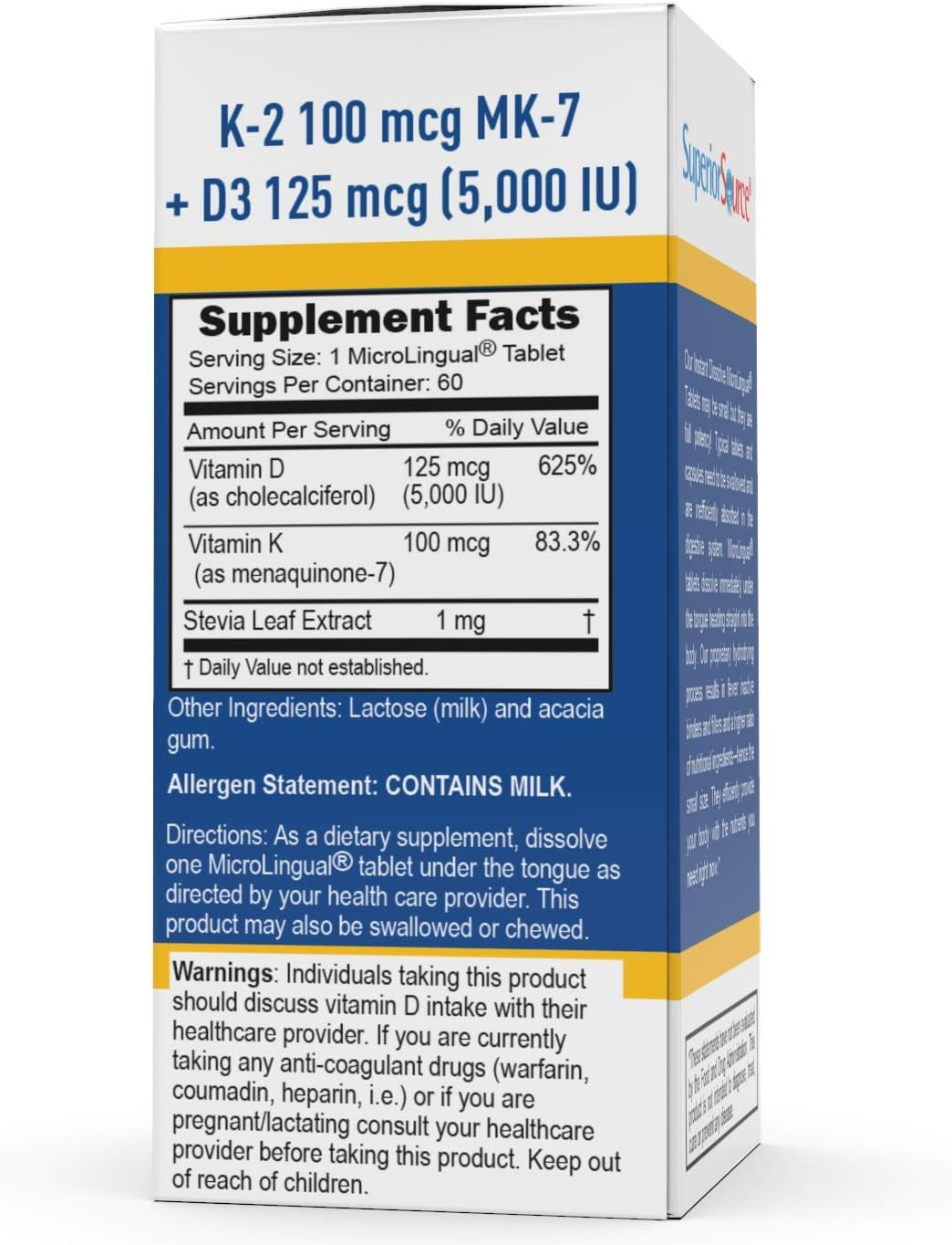 Superior Source Vitamin K2 100 MCG (MK-7) with Vitamin D3 5000 IU MicroLingual® Instant Dissolve Tablets - High-quality Vitamin K by Superior Source at BariatricPal Store