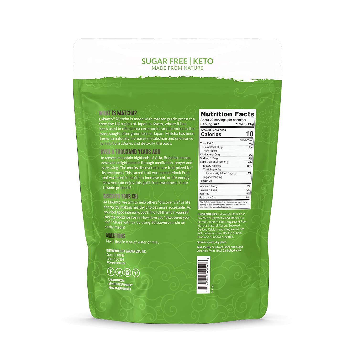 Lakanto Sugar-Free Hot or Cold Matcha Latte Drink - High-quality Hot Drinks by Lakanto at BariatricPal Store