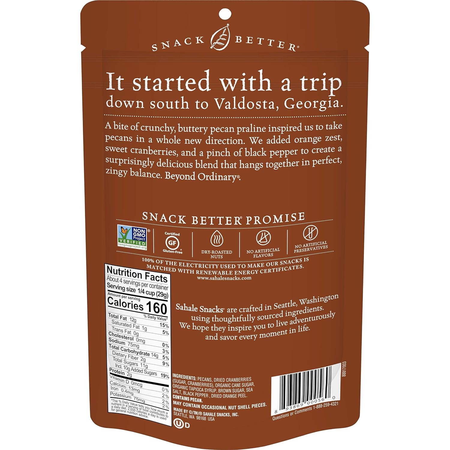 Sahale Snacks Valdosta Pecans Glazed Mix 4oz Bag - High-quality Nuts, Seeds and Fruits by Sahale Snacks at BariatricPal Store