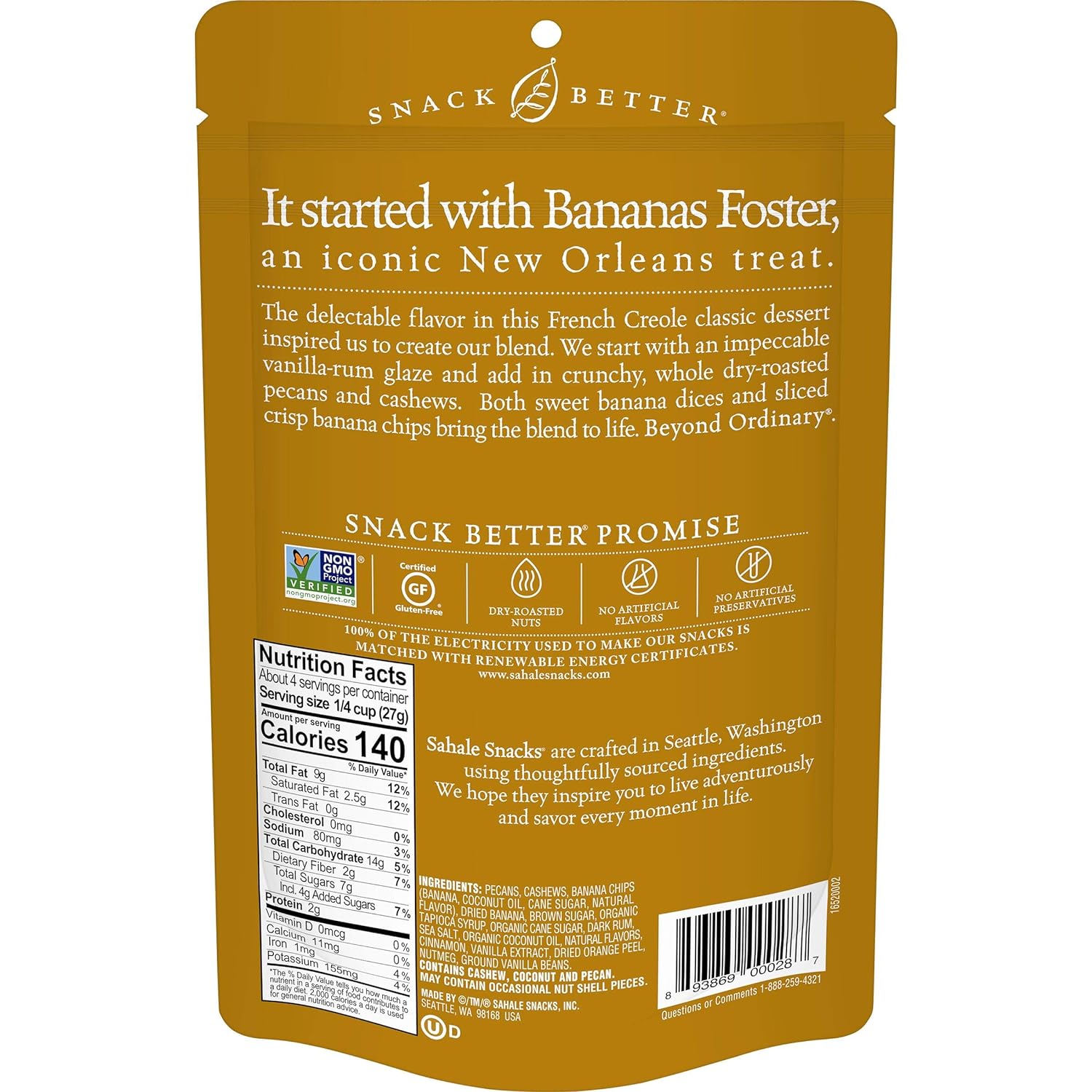 Sahale Snacks Banana Rum Pecans Glazed Mix 4oz Bag - High-quality Nuts, Seeds and Fruits by Sahale Snacks at BariatricPal Store