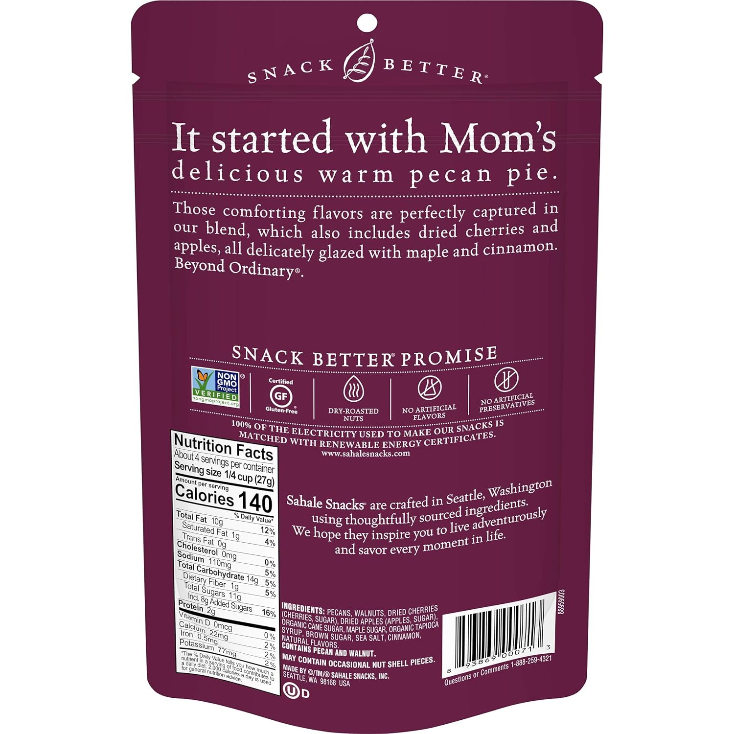 Sahale Snacks Maple Pecans Glazed Mix 4oz Bag - High-quality Nuts, Seeds and Fruits by Sahale Snacks at BariatricPal Store