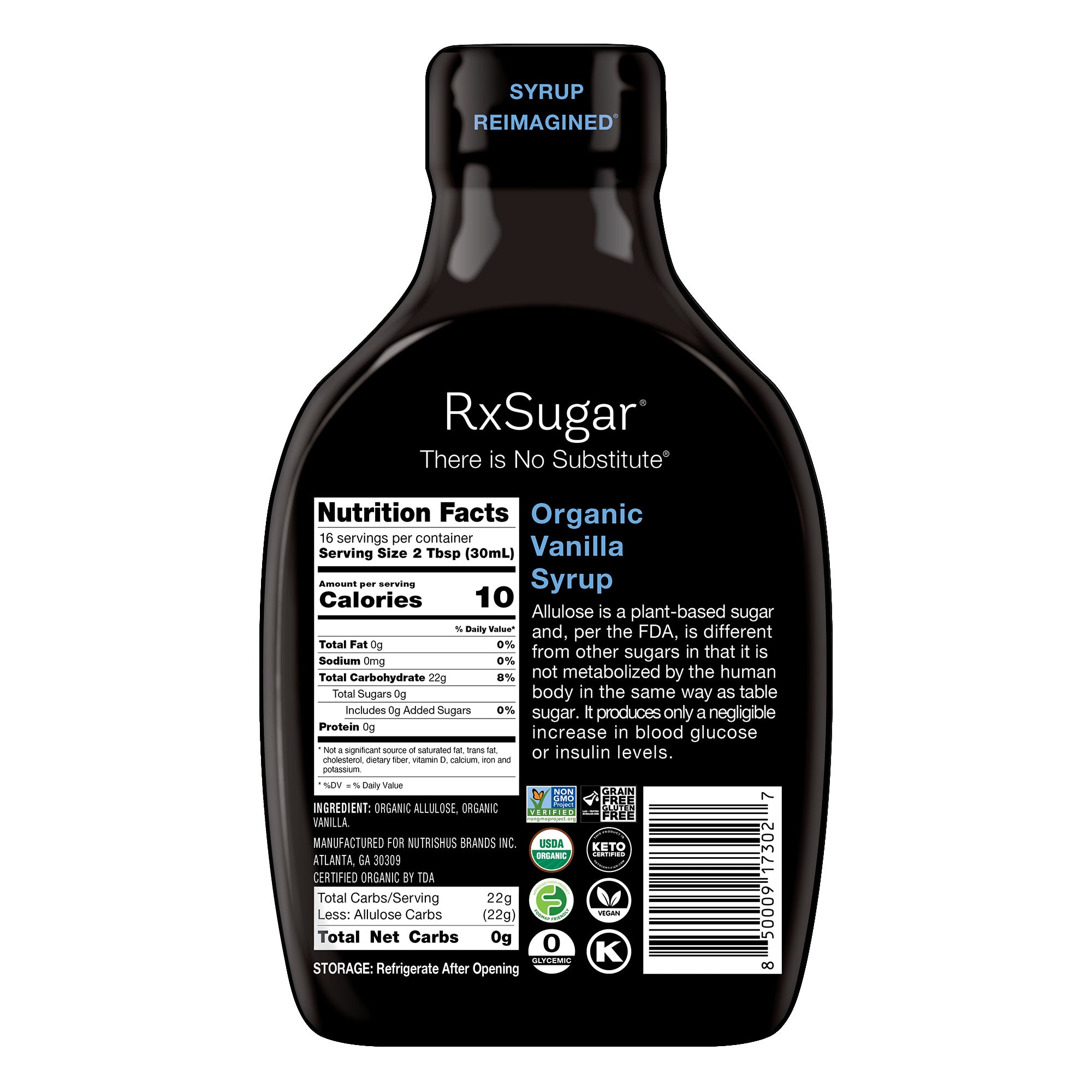 RxSugar Organic Syrup (16 oz) - Vanilla - High-quality Syrups by RxSugar at BariatricPal Store