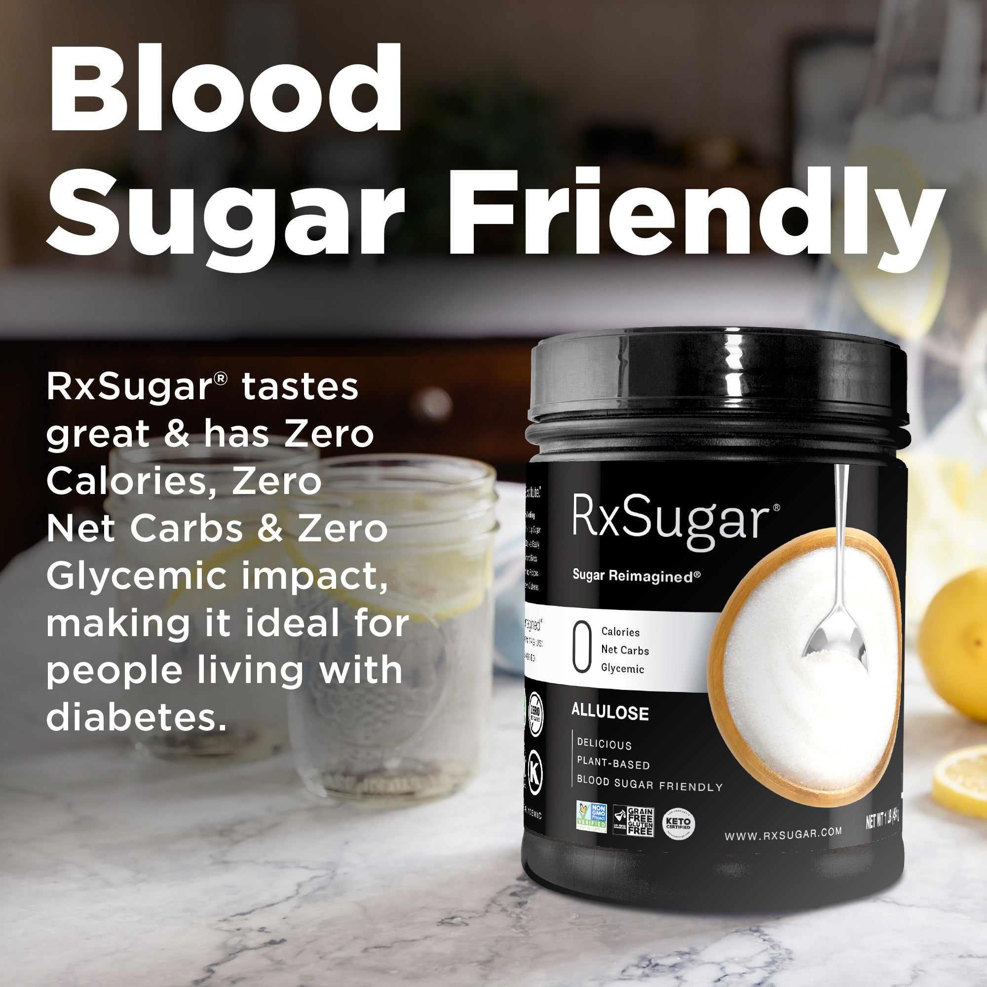 RxSugar 1 Pound Canister (1 lb) - 0 Calories. 0 Net Carbs. 0 Glycemic - High-quality Sugar Substitute by RxSugar at 