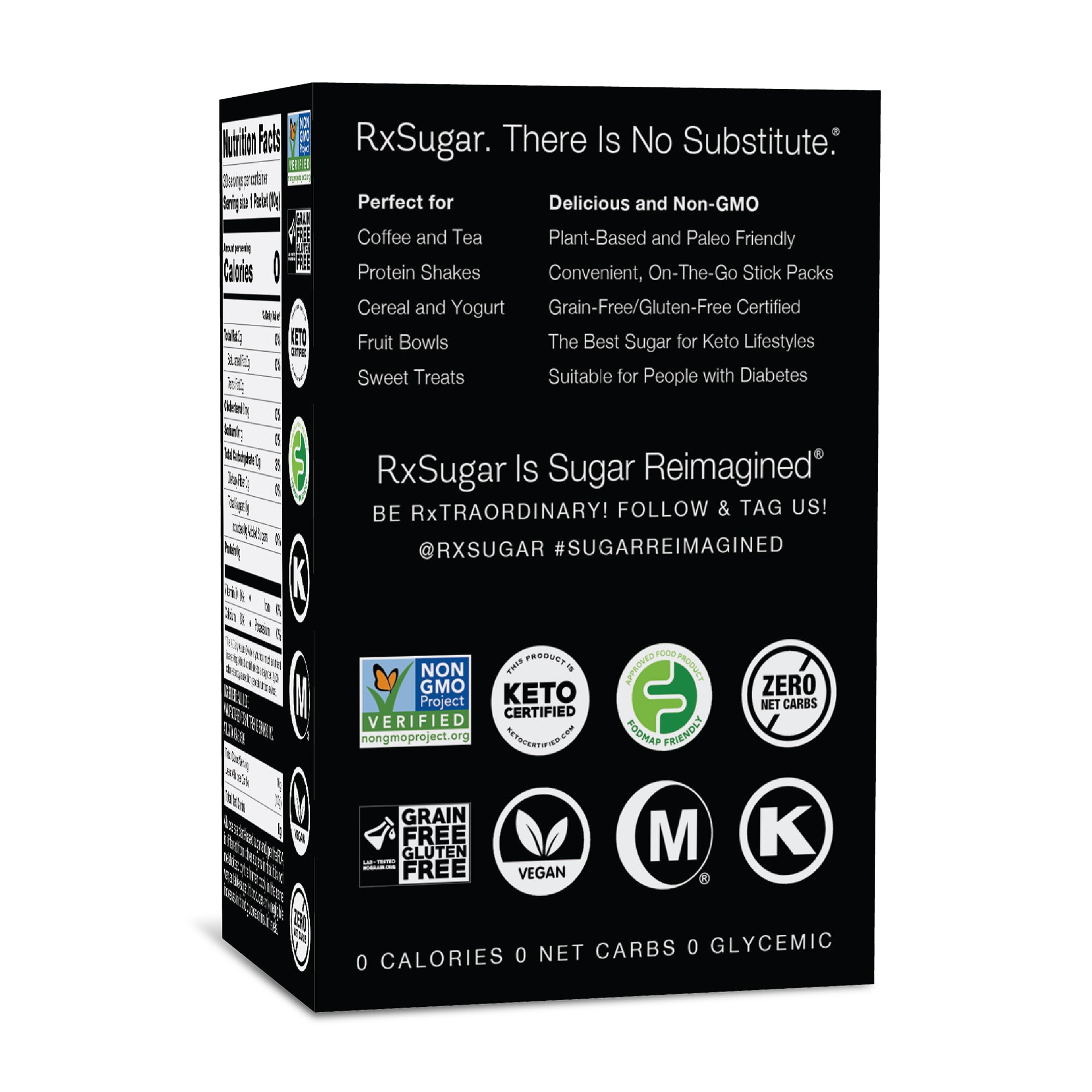 RxSugar 30 Stick Pack Carton (30 Servings) - 0 Calories. 0 Net Carbs. 0 Glycemic - High-quality Sugar Substitute by RxSugar at BariatricPal Store