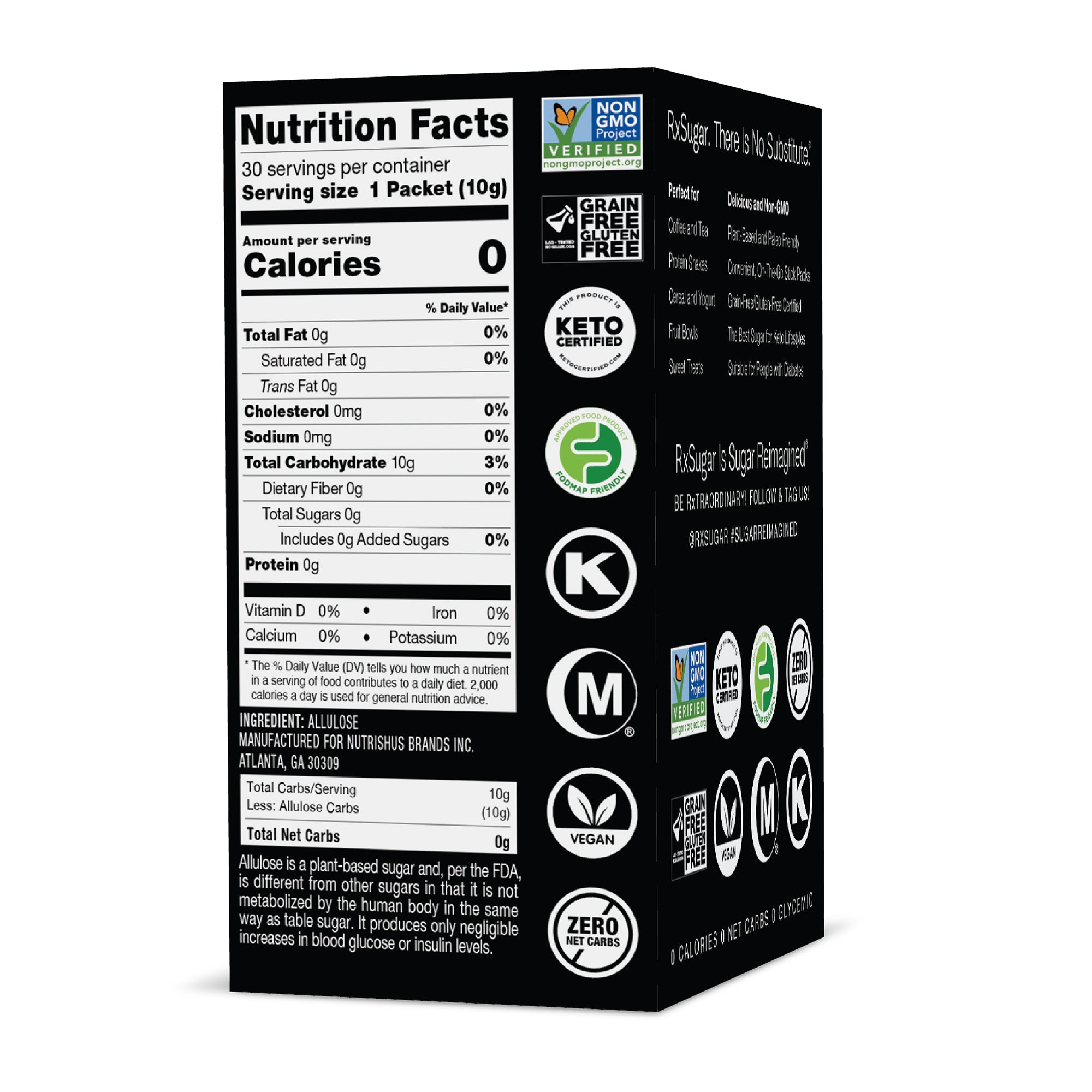 RxSugar 30 Stick Pack Carton (30 Servings) - 0 Calories. 0 Net Carbs. 0 Glycemic - High-quality Sugar Substitute by RxSugar at BariatricPal Store
