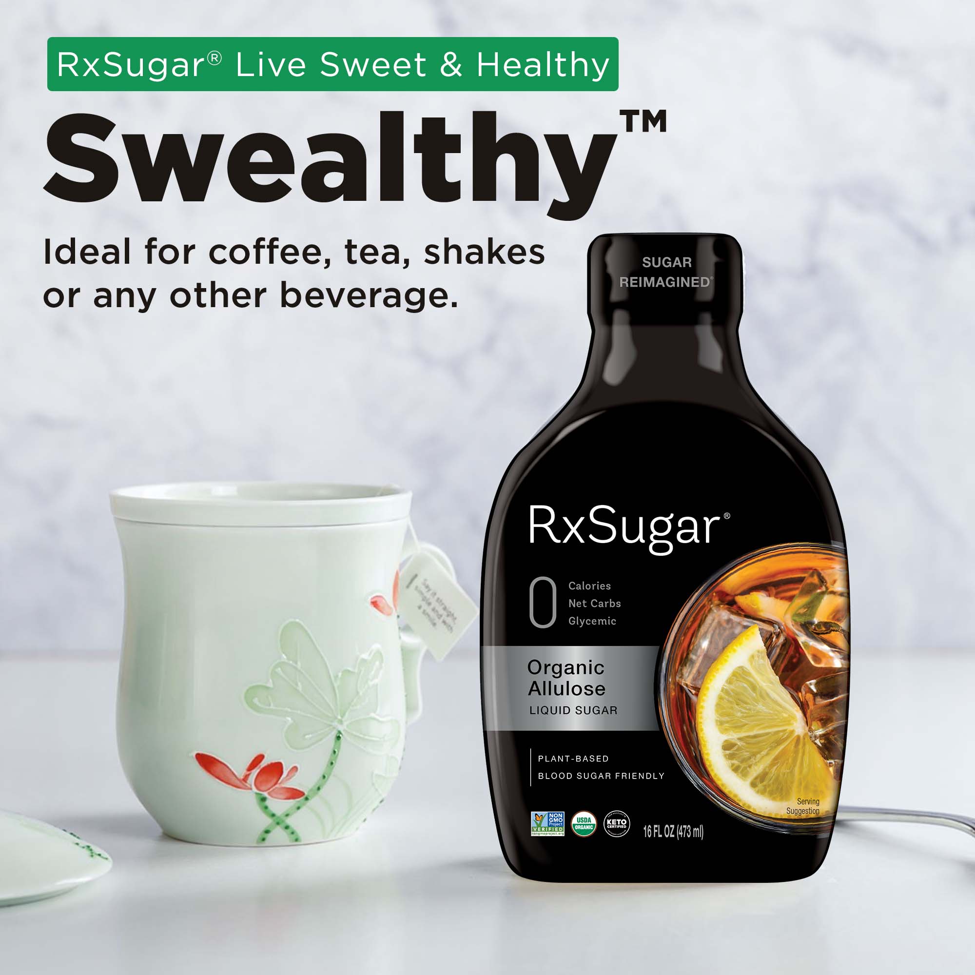 RxSugar Organic Liquid Sugar 16 oz - High-quality Sugar Substitute by RxSugar at BariatricPal Store