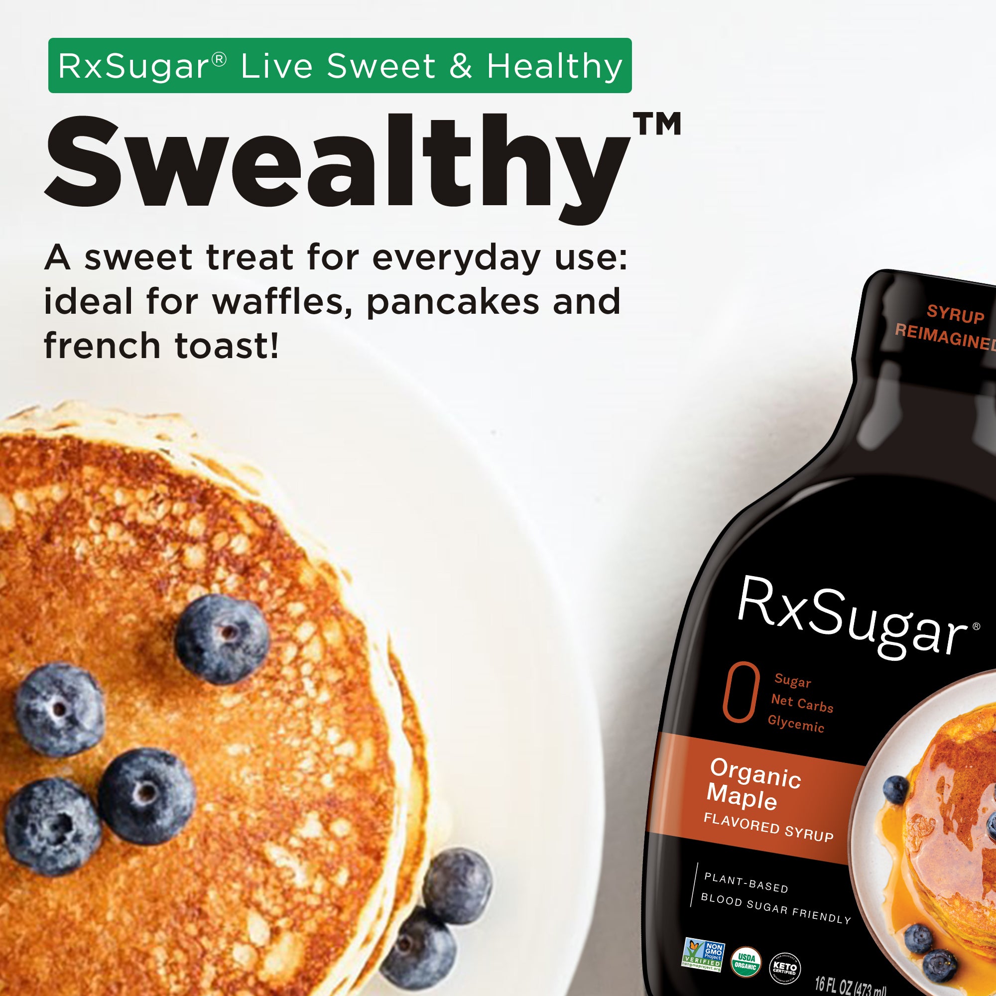 RxSugar Organic Syrup (16 oz) - Pancake - High-quality Syrups by RxSugar at BariatricPal Store