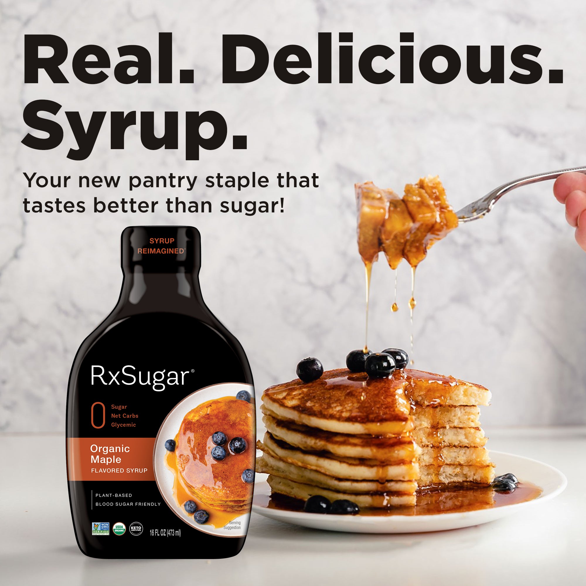 RxSugar Organic Syrup (16 oz) - Pancake - High-quality Syrups by RxSugar at BariatricPal Store