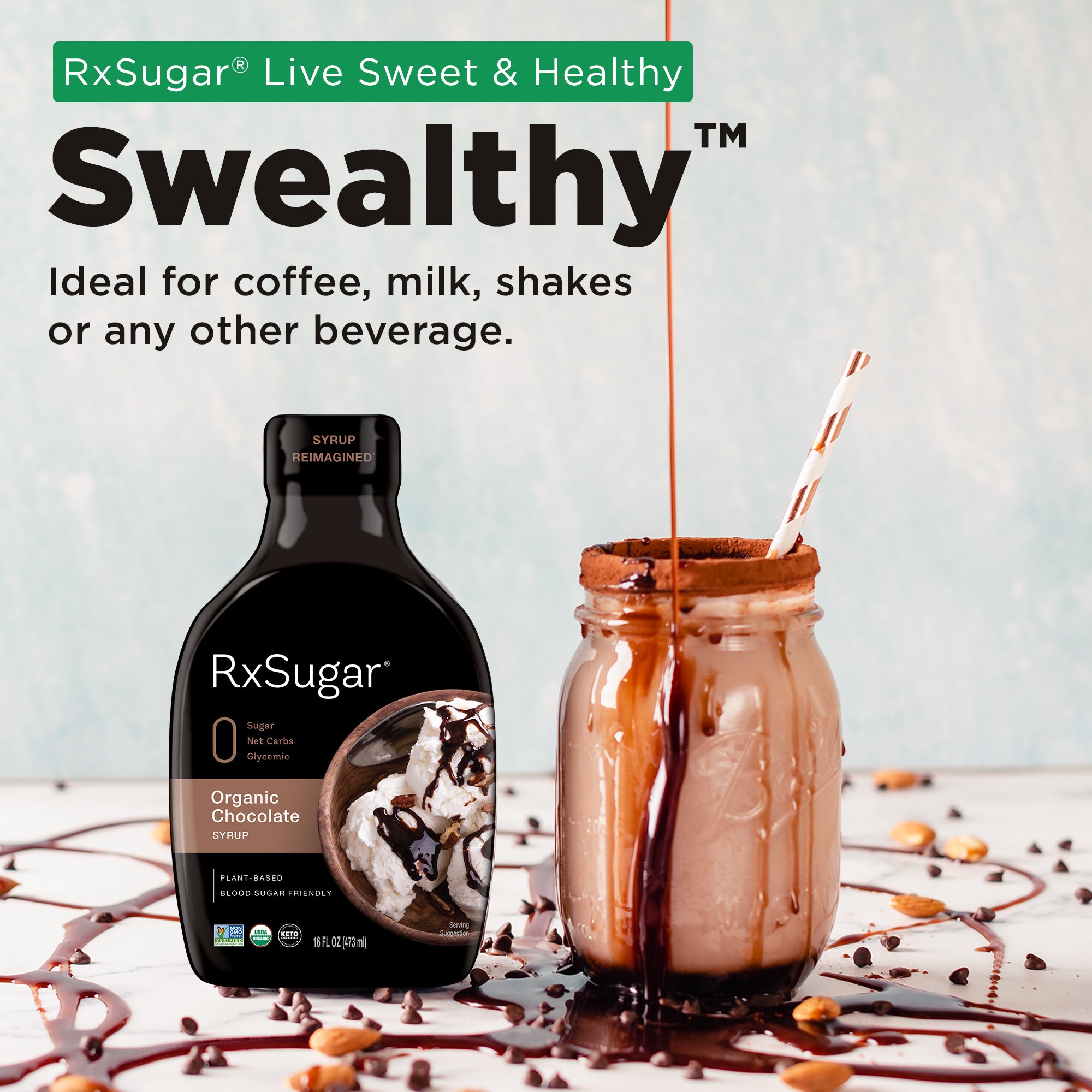 RxSugar Organic Syrup (16 oz) - Chocolate - High-quality Syrups by RxSugar at BariatricPal Store