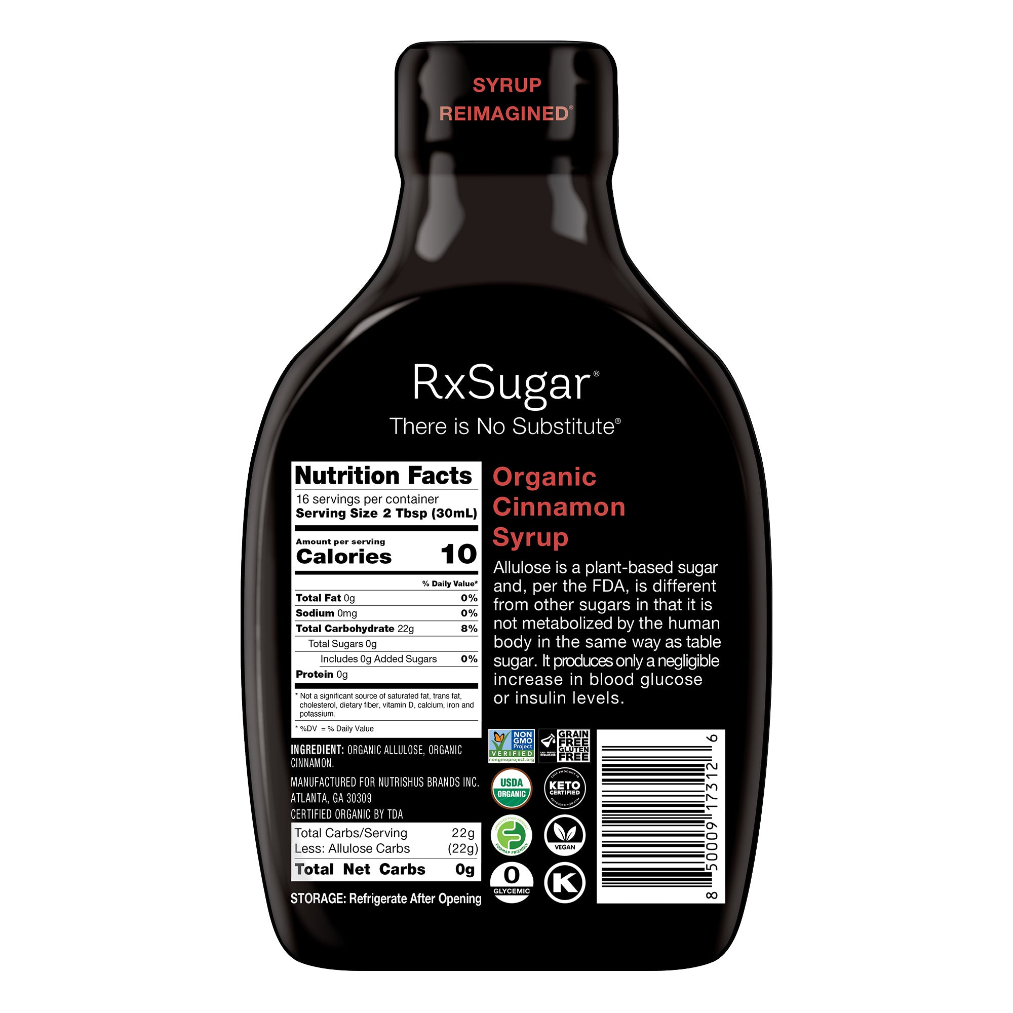 RxSugar Organic Syrup (16 oz) - Cinnamon - High-quality Syrups by RxSugar at BariatricPal Store